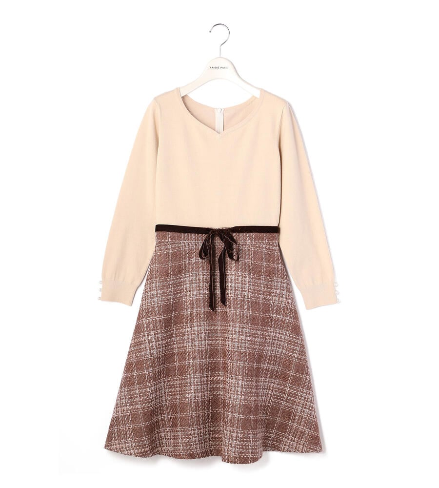 チェックツイードニットドッキングワンピース ワンピース ドレス Laisse Passe レッセパッセ ルック公式ファッションブランド通販サイト Look E Shop