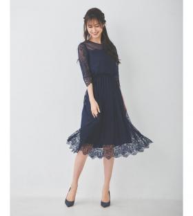 シアー総レース膝丈ドレス