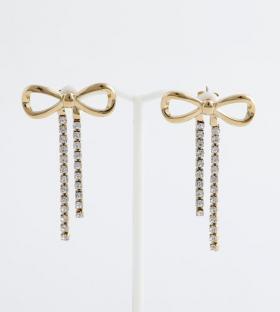 リボン＆ガラスラインストーンピアス