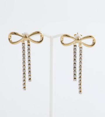 リボン＆ガラスラインストーンピアス