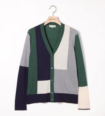ウールブロックニットカーディガン