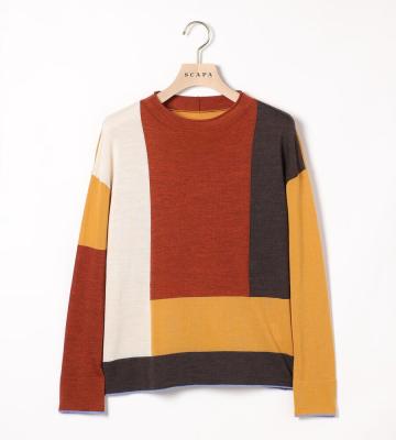 ウールブロックニットプルオーバー
