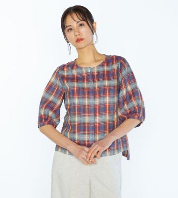 【伊藤歩さん着用】リネンチェックブラウス