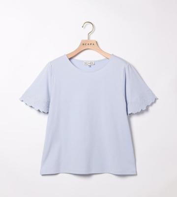 【未着用】スキャパ SCAPA コットン半袖ニット＆カーデガン（40）手洗い可 SCAPA - 【スキャパ】 半袖カーディガン レース フェミニン 透け