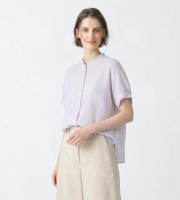 【返品交換送料無料対象/先行受注】リノストライプフリルカラーブラウス＜4月下旬お届け予定＞