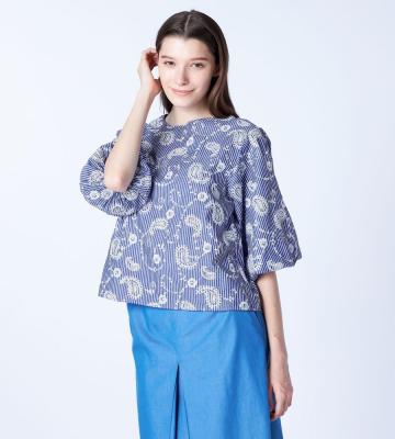 エンブロペーズリーストライププルオーバーブラウス