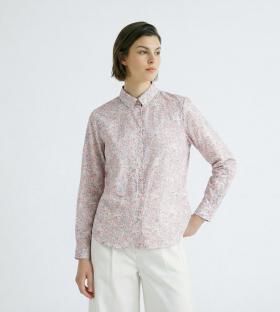 リーフフラワーシャツカラーブラウス