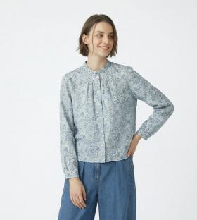 リーフフラワースタンドカラーブラウス