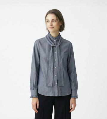 【返品交換送料無料対象/先行受注】ダンガリーボータイブラウス＜2月中旬お届け予定＞