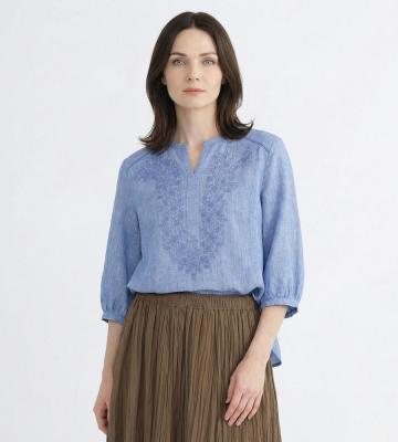 【返品交換送料無料/先行受注】リノエンブロイダリー5分袖ブラウス＜4月中旬お届け予定＞