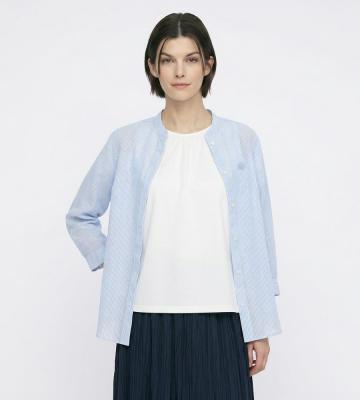 【返品交換送料無料対象/先行受注】リノストライプスタンドカラーブラウス＜4月下旬お届け予定＞