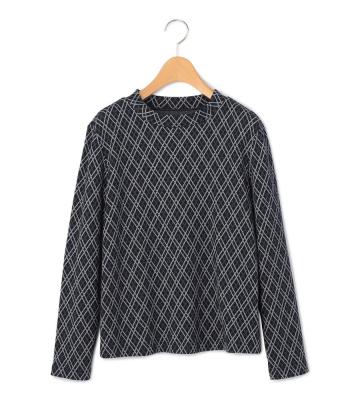 ダイヤパターンカットソースタンドカラー