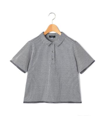 ストライプジャージーポロカラーカットソー