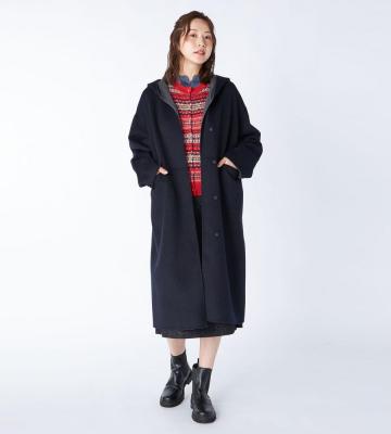 【送料無料＆クーポン/先行受注】ウールリバーフード付きコート＜11月上旬お届け予定＞