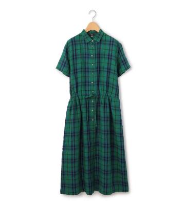 【返品交換送料無料/先行受注】リネンキースチェックワンピース＜4月中旬お届け予定＞
