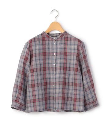 【返品交換送料無料/先行受注】リネンキースチェックブラウス＜4月中旬お届け予定＞