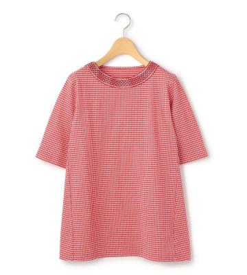 【返品交換送料無料/先行受注】ギンガムジャージーカットソープルオーバー＜4月中旬お届け予定＞
