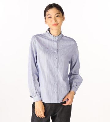 【Lサイズ】ロンドンストライプスタンドカラーブラウス