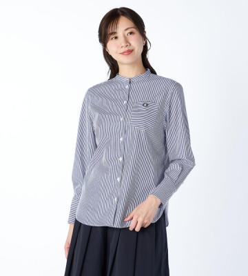 【Lサイズ】ロンドンストライプスタンドカラーブラウス