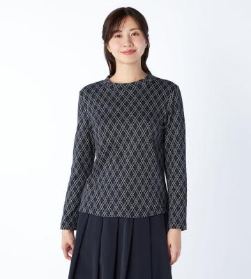 【Lサイズ】ダイヤパターンカットソースタンドカラー
