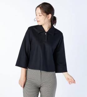 【Lサイズ】ウールジャージーポロカラーカットソー