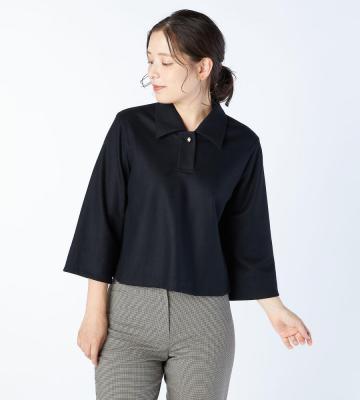 【Lサイズ】ウールジャージーポロカラーカットソー