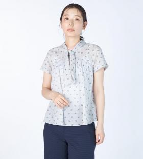 【Lサイズ】プリントWightリボンブラウス