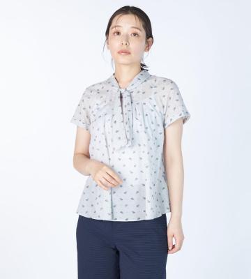 【Lサイズ】プリントWightリボンブラウス