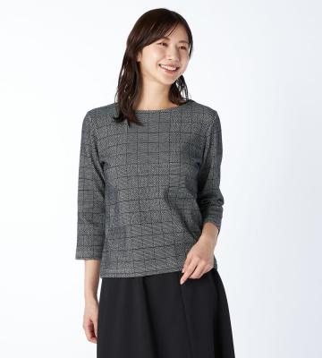 【Lサイズ】ジャカードジャージーカットソーボートネック