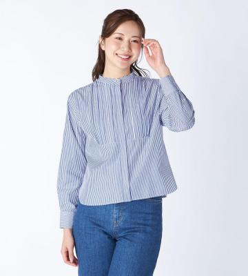 【返品交換送料無料対象/先行受注】【Lサイズ】６０ｓロンドンストライプスタンドカラーブラウス＜9月下旬お届け予定＞