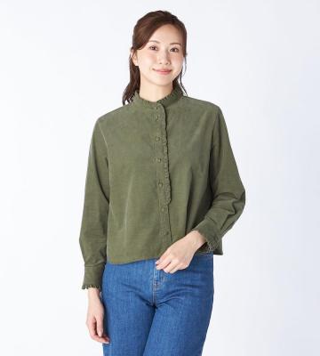 【返品交換送料無料対象/先行受注】【Lサイズ】シャツコールスタンドフリルブラウス＜9月下旬お届け予定＞