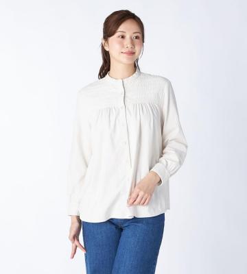 【返品交換送料無料対象/先行受注】【Lサイズ】シャツコールロングブラウス＜9月下旬お届け予定＞