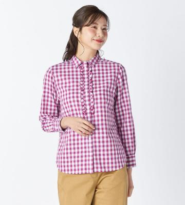 【返品交換送料無料対象/先行受注】【Lサイズ】リネンコットンギンガムブラウス＜2月上旬お届け予定＞