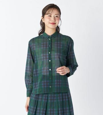 【返品交換送料無料対象/先行受注】【Lサイズ】オーガンジーキースチェックブラウス＜3月上旬お届け予定＞