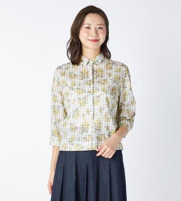 【返品交換送料無料対象/先行受注】【Lサイズ】ミモザパッチワークシャツブラウス＜3月中旬お届け予定＞