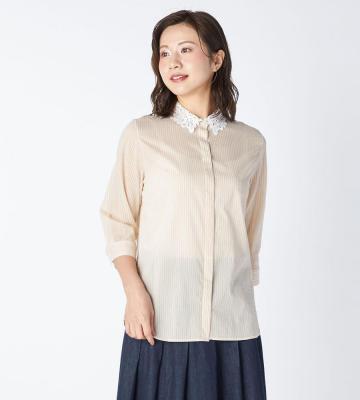 【返品交換送料無料対象/先行受注】【Lサイズ】Ｂｒｅｅｚｙストライプブラウス＜4月上旬お届け予定＞