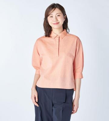 【返品交換送料無料対象/先行受注】【Lサイズ】シャンブレーリップルブラウス＜5月上旬お届け予定＞