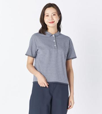 【返品交換送料無料/先行受注】【Lサイズ】ギンガムジャージーカットソーポロ＜4月中旬お届け予定＞