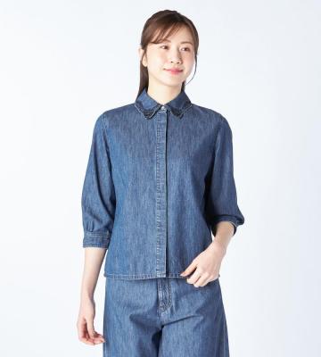 【返品交換送料無料対象/先行受注】【Lサイズ】ウォッシュデニムブラウス＜7月初旬お届け予定＞